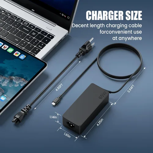 Miniatura 3 de Cargador para laptop de 65 W, USB tipo C, adaptador de CA de repuesto para HP Chromebook 14 13 X360 Spectre x360 Elite x2 EliteBook; Lenovo Yoga
