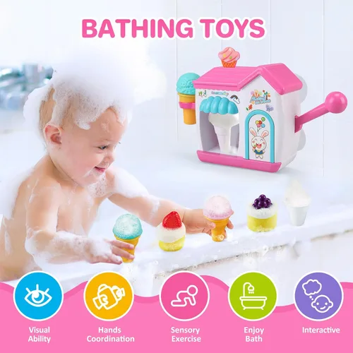 Miniatura 2 de Gretex Juguetes de Baño para Niñas Pequeñas de 3 4 5 6 7 8 Años, Juguete de Baño Fabricante de Helados de Burbujas, Juguetes de Ducha, Juguetes