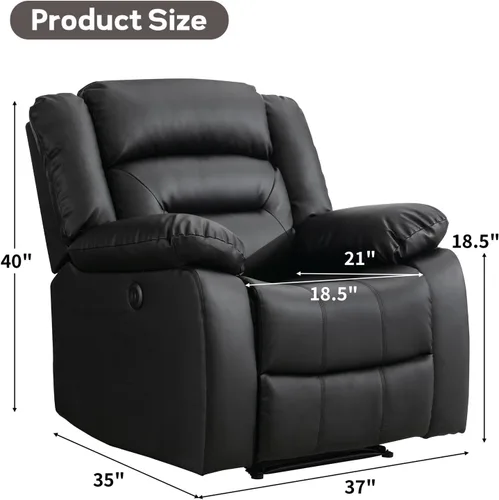 Miniatura 2 de EBELLO Silla Reclinable Eléctrica de Cuero Sintético, Silla Reclinable Eléctrica Rellena de Gran Tamaño con Cojín Grueso y Respaldo, Sofá Individual