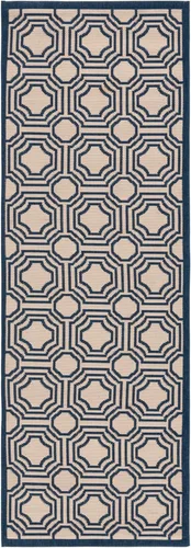SAFAVIEH Alfombra lavable para exteriores, colección Patio de 2.3 x 6.7 pies, beige y azul marino, no desprende pelusa y es fácil de limpiar, ideal