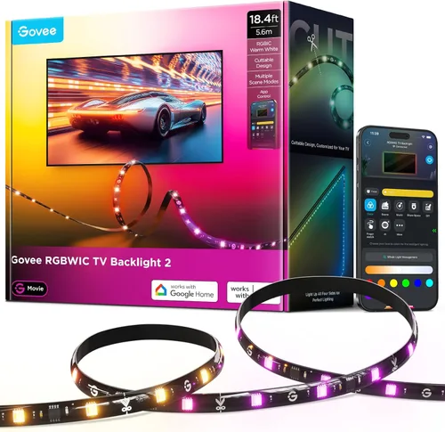 Miniatura 9 de Govee - Retroiluminación LED para TV 2, luces de TV cortables de 14.4 pies para televisores de 32 a 70 pulgadas, tiras de luces LED RGBWIC
