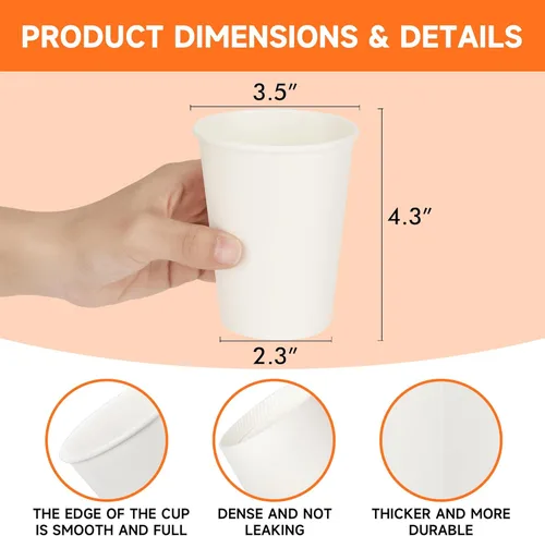 Miniatura 4 de METAPRINT 500 unidades de 12 onzas tazas de papel desechables para café, tazas de papel blancas para café caliente para cafeterías, bistrós, fiestas