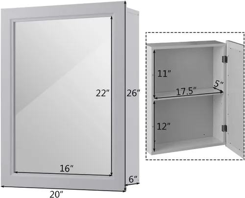 Miniatura 3 de Tangkula Armario de baño con espejo, gabinete de almacenamiento de montaje en pared con puertas individuales, botiquín colgante para baño (gris)