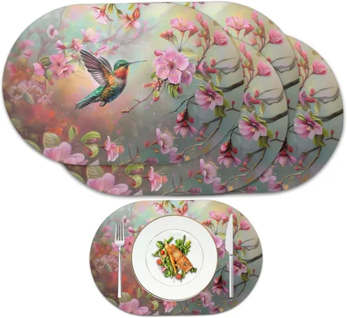 Miniatura 52 de Blue Flower Dining Table Mats Set of 2 Hummingbird Heat Resistant Placemats Washable and Wipeable Non Slip Place Mat, Waterproof Modern Dining Table