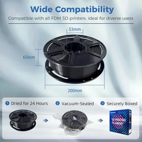Miniatura 6 de FLASHFORGE ABS Pro Filamento 1.75mm Negro, Carrete de 1kg (2.2lbs) para Impresora 3D - Precisión Dimensional +/- 0.02mm, Deformación Térmica