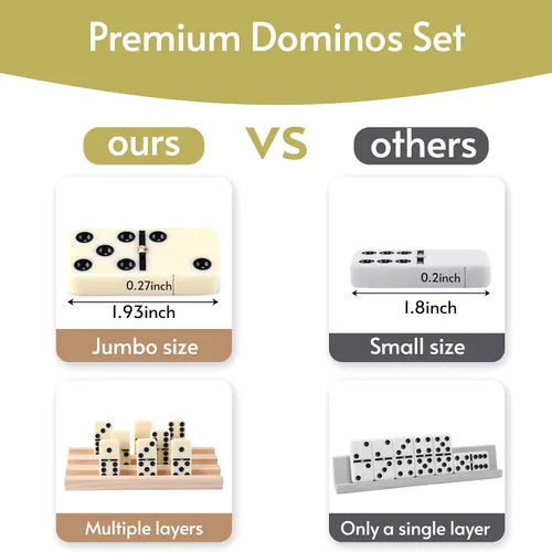 Miniatura 6 de Doreimi Juego de Dominó Doble 6 para Adultos con 4 Estanterías de Madera y 28 Azulejos Juego de Dominó de Viaje Juego de Mesa Clásico para Noche