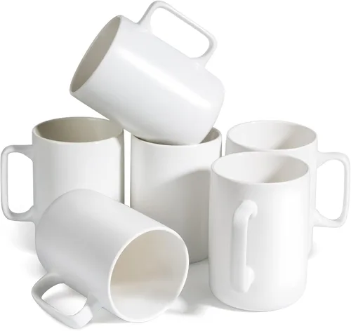 ComSaf Juego de 6 tazas de café de cerámica, taza de café grande de 14 onzas, taza de té para oficina y hogar, taza de porcelana con asa para