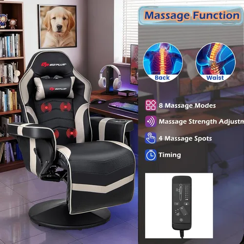Miniatura 6 de POWERSTONE Silla reclinable para videojuegos, silla de masaje ajustable con soporte para tazas, reposapiés, sofá individual ergonómico, sala