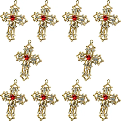 Colgantes de rosario de cruz colgantes de circón de cristal, aleación chapada en oro/plata para hacer joyas, manualidades, pulsera, collar, pendiente