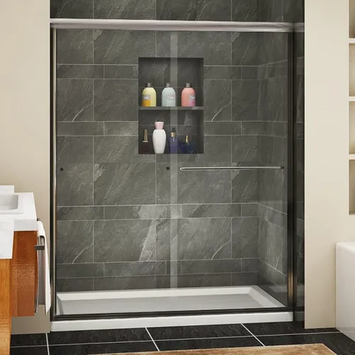 Miniatura 2 de SUNNY SHOWER Puerta de ducha semi sin marco de 60 pulgadas (ancho) x 72 pulgadas (alto), puerta de regadera de vidrio deslizante doble, recinto