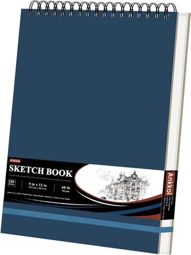 Cuaderno de bocetos de 9 x 12 pulgadas, cuaderno de bocetos de tapa dura, bloc de bocetos con espiral superior, bloc de papel de dibujo de 100 hojas