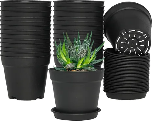 Miniatura 7 de SwinDuck Macetas de 4 pulgadas, paquete de 28 macetas pequeñas de plástico con agujeros de drenaje y platillos para flores, plantas, suculentas