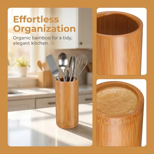 Miniatura 9 de Cabilock Utensilios de cocina Contenedor Cuchara Tenedor Soporte de palillos de bambú Soporte de palillos Organizador de palillos Barril