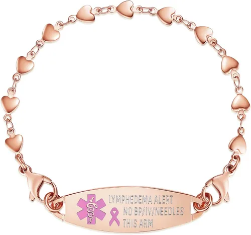 Miniatura 17 de LinnaLove Pulsera de alerta médica de corazón para mujer, joyería de identificación médica de moda 7-8.5 pulgadas ajustable