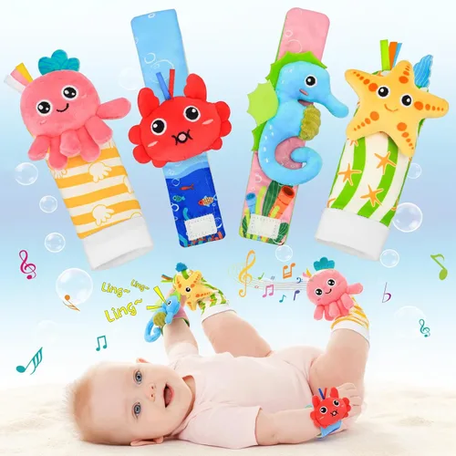 Miniatura 8 de Juguetes para bebés de 0 a 6 meses – Juego de calcetines de sonajero de muñeca de alto contraste para bebés de 3 meses, sonajeros sensoriales