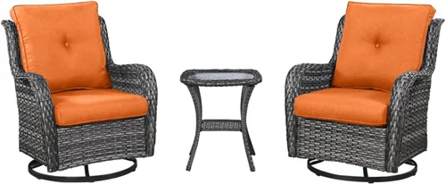 Miniatura 121 de HUMMUH Sillas Mecedoras Giratorias de Mimbre para Patio Exterior con Respaldo Alto, Sillas Deslizantes de Ratán PE, Juego de Muebles de Patio de 4