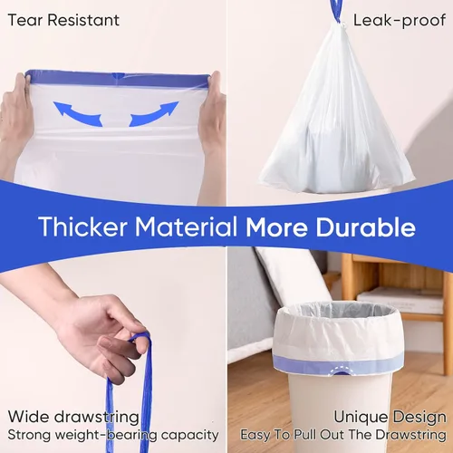 Miniatura 3 de Bolsa de basura de 8 galones con cordón mediano para botes de basura de 8 galones, cocina, dormitorio, baño, sala de estar, oficina, restaurante