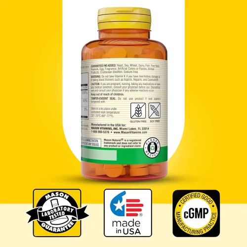 Miniatura 6 de MASON NATURAL Vitamina K2 100 mcg Plus Vitamina D3 - Apoya la salud ósea, cardiovascular y muscular, 100 tabletas