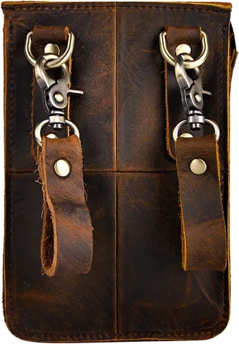 Miniatura 2 de Le'aokuu Riñonera de cuero genuino para hombre, 021 A1 Marrón Oscuro