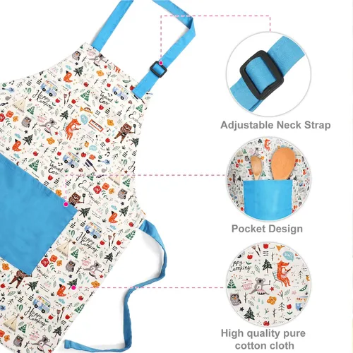 Miniatura 5 de Jennice House - Juego de delantal y gorro de chef para niños, lindos delantales para hornear de niños para cocinar delantales para bebés que hornean