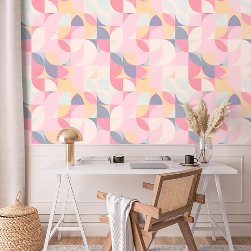 Miniatura 3 de VEELIKE Papel tapiz geométrico rosa suave para despegar y pegar, papel de contacto geométrico rosa para armarios, estantes, paredes, 17.7 x 118