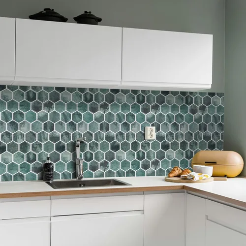 Miniatura 8 de 10 hojas de azulejos hexagonales autoadhesivos para salpicadero de cocina, nuevo diseño premium extra grueso 3D, azulejos de pared autoadhesivos