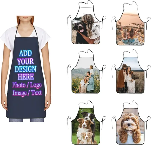 Miniatura 35 de Delantal de cocina personalizado con logotipo de texto fotográfico, delantal unisex personalizado para camarero de restaurante para hornear barbacoa