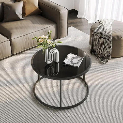 Miniatura 6 de SAYGOER Mesa de centro de cristal negro, mesas de centro redondas pequeñas de 27.6 pulgadas, mesa central moderna de vidrio templado para sala
