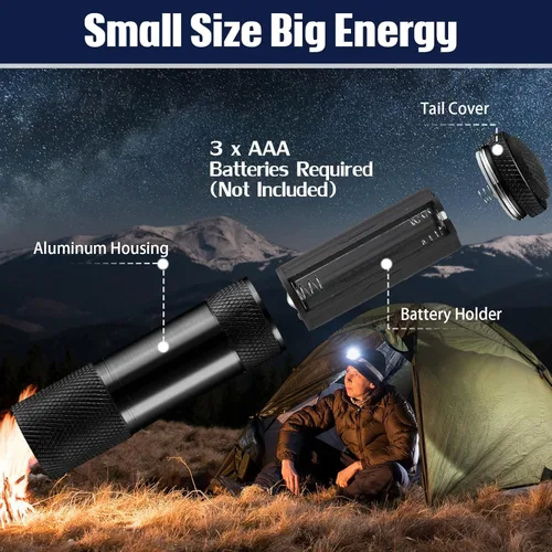 Miniatura 3 de VIHOSE 20 piezas de linternas mini a granel, luz de mano brillante de aluminio con cordón, linternas LED pequeñas para lectura nocturna, emergencia