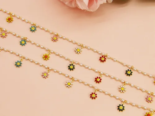 Miniatura 8 de Cadena de eslabones de girasol esmaltada hecha a mano con fornituras de latón chapado en oro para hacer joyas, máscara de vidrio, zapatos, Cc02