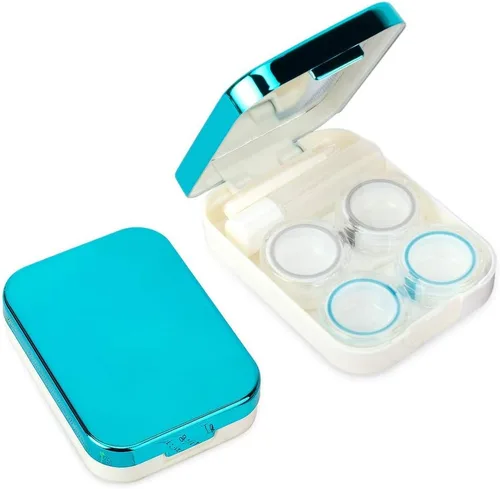ofone Estuche para lentes de contacto, paquete de dos fundas de viaje portátiles para lentes de contacto con herramienta removedora, pinzas para Azul
