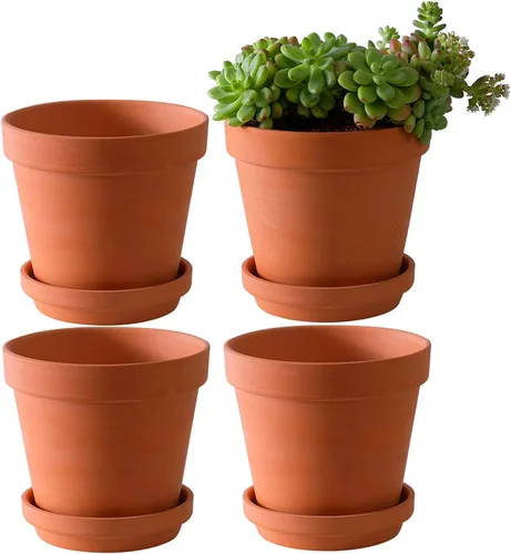 Miniatura 6 de Yishang Macetas grandes de terracota con platillo, paquete de 4 macetas grandes de terracota de 6 pulgadas con orificio de drenaje, maceta con Blanco