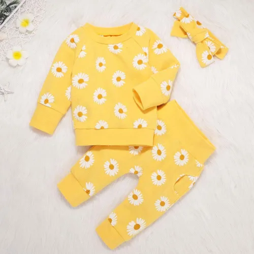 Miniatura 2 de Ropa para bebé, 3 piezas de manga larga, lindo conjunto de camisetas y pantalones para niños pequeños