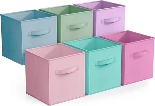 Miniatura 10 de Sorbus – Cubos de almacenamiento de tela de 11 pulgadas – Botes plegables resistentes con asa – 6 canastas plegables para organizar ropa, juguetes