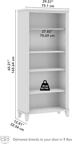 Miniatura 3 de Bush Home Somerset - Estantería de 5 estantes en cruz de arce, estantería alta, estante grande para sala de estar, oficina en casa o entrada