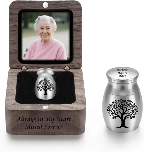 Miniatura 11 de SOITIS Small Urns for Human Ashes Keepsake Stainless Steel Mini Urns for Human Ashes Wooden Box Sharing Tree of Life Ashes Keepsake Cremation Urns