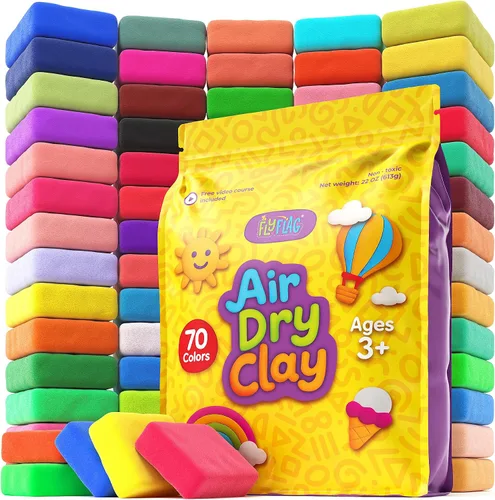 FlyFlag - Arcilla de secado al aire – 70 colores, ultraligera y suave, arcilla de modelado no tóxica para niños con herramientas y tutoriales, para