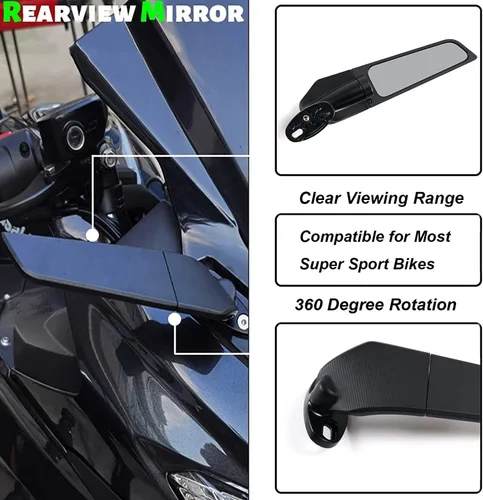 Miniatura 4 de Espejos retrovisores para motocicleta, espejos laterales ajustables y giratorios, compatibles con Honda Kawasaki Suzuki Yamaha - Espejo de ala