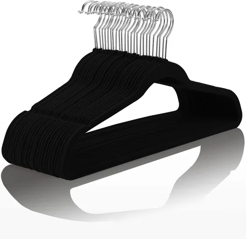 Miniatura 18 de MIZGI Perchas de terciopelo prémium (paquete de 50) resistentes y antideslizantes, perchas de terciopelo rosa rubor - ganchos dorados, perchas