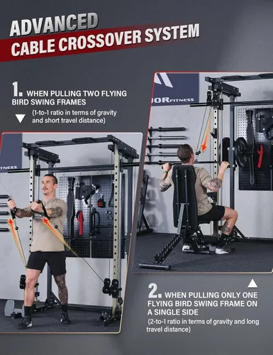 Miniatura 4 de MAJOR FITNESS Drone3 Smith Machine, 2500 libras todo en uno para gimnasio en casa con sistema de polea doble para cable cruzado, barras de dominadas