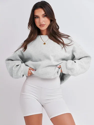 Miniatura 3 de ANRABESS Sudaderas para mujer, cuello redondo, forro polar, sudaderas de gran tamaño, lindas camisas de manga larga, ropa preparada