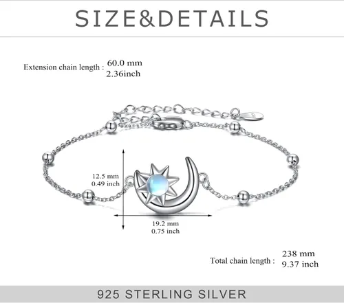 Miniatura 5 de KQF Pulsera de plata de ley con diseño de luna y luna creciente para mujer, joyería para adolescentes y niñas