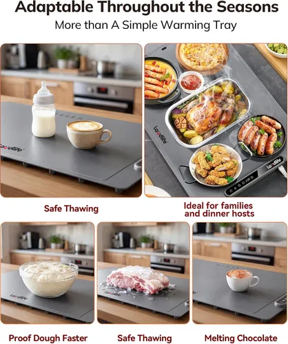 Miniatura 2 de Laudlife Tapete de calentamiento eléctrico para alimentos, almohadilla térmica de silicona enrollable con 7 niveles ajustables de Tempmaster