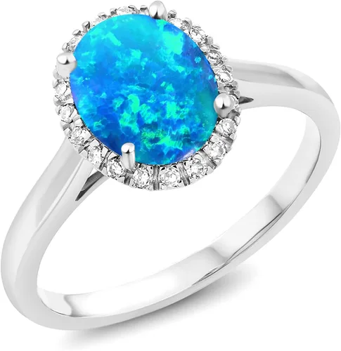 Miniatura 14 de Gem Stone King Anillo de compromiso ovalado de oro blanco de 10 quilates con piedra natal y halo de diamantes Ovalado de 0.354 x 0.276 in Anillo