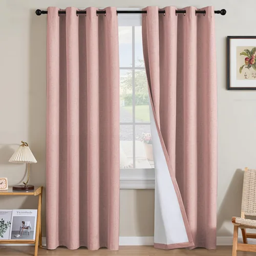 Miniatura 72 de H.VERSAILTEX Cortinas opacas de lino de 63 pulgadas de largo, 100% absolutamente opacas, con aislamiento térmico, con textura de lino, con ojales