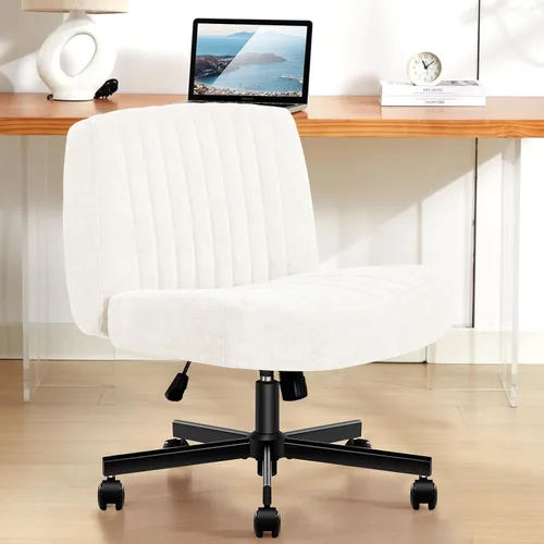 Silla cruzada con ruedas, silla de escritorio de oficina con patas cruzadas de tela acolchada gruesa con cojín de resorte de bolsillo, base de doble