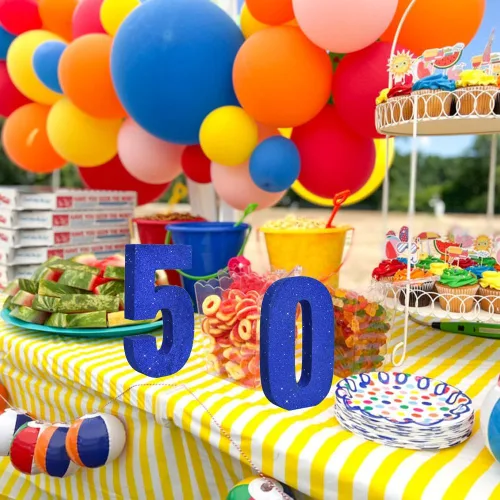 Miniatura 6 de TONIFUL Centro de mesa de madera número 0 con purpurina azul de 7.8 pulgadas, decoración de fiesta de cumpleaños azul, dígito 0 para cumpleaños