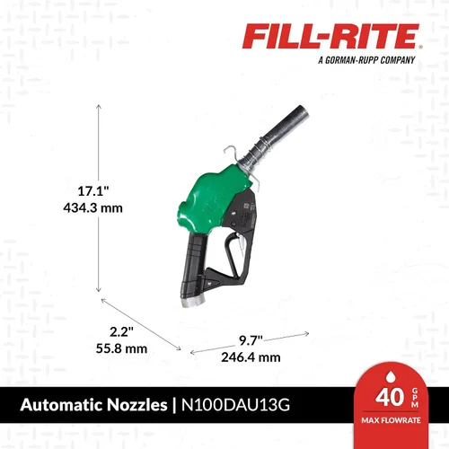 Miniatura 2 de Fill-Rite N100DAU13G Boquilla automática de flujo ultra alto de 1 pulgada 5-40 GPM (19-150 LPM) - Compatible con gasolina, diésel, biodiesel hasta