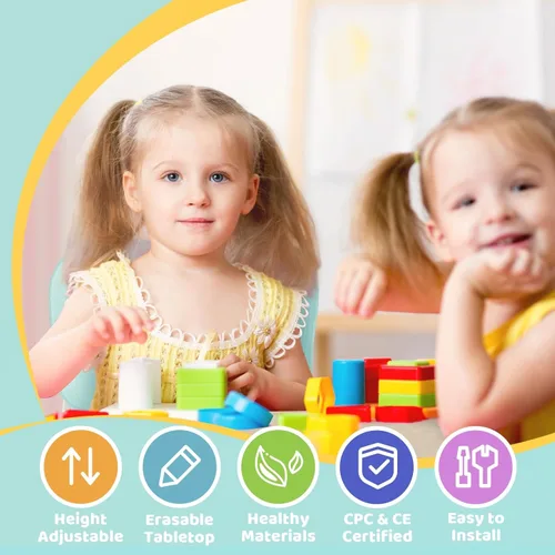 Miniatura 2 de FUNLIO - Juego de mesa y 2 sillas para niños, mesa y silla ajustables en altura para niños pequeños de 3 a 8 años, mesa fácil de limpiar para Verde