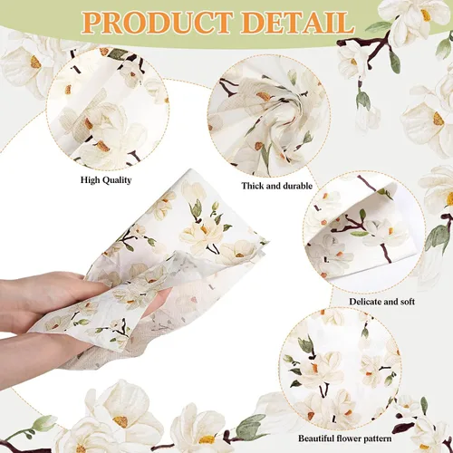 Miniatura 3 de Outus 100 servilletas de mano desechables con diseño floral de magnolia blanca de 3 capas de flores de primavera para cena, servilletas de mano
